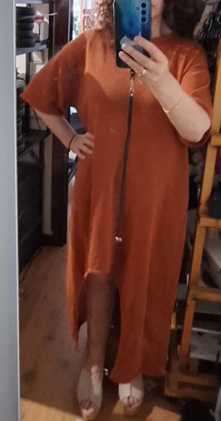 Vestido Zara largo recto manga corta con lino