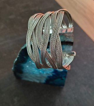 Pulsera Vintage Cuff Ancha Trenzada Plata