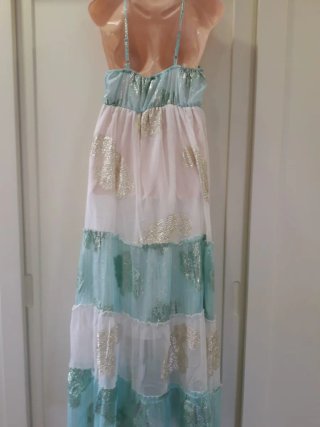 Vestido Boho Teal y Blanco