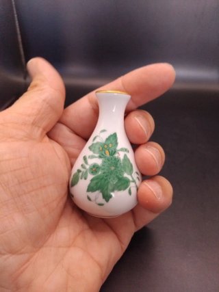 Jarrón Herend Miniatura Porcelana Flores Verdes
