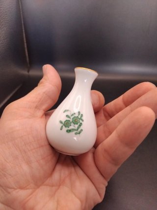 Jarrón Herend Miniatura Porcelana Flores Verdes