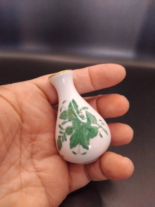 Jarrón Herend Miniatura Porcelana Flores Verdes