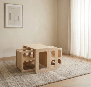 Escritorio montessori infantil madera con 2 sillas