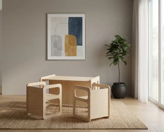 Escritorio montessori infantil madera con 2 sillas