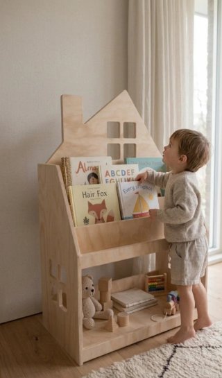2 en 1 libreria montessori baja suelo de madera