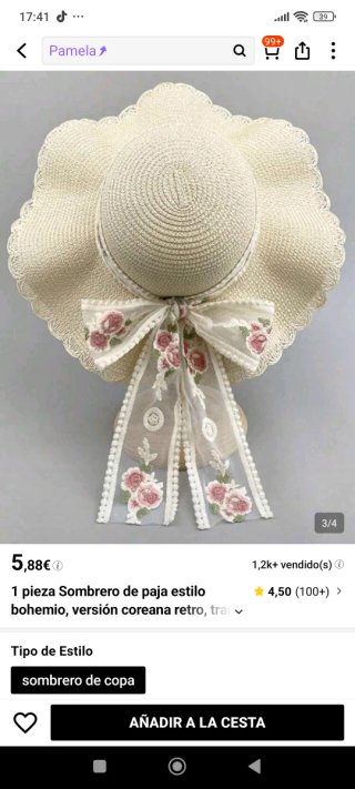 Sombrero de paja blanco con flores