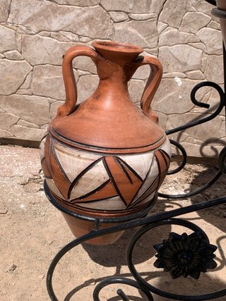 Conjunto 3 botijos terracota con soporte