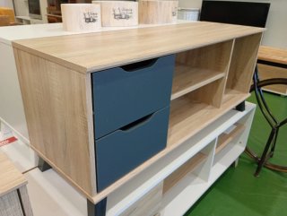 Mueble TV madera y azul