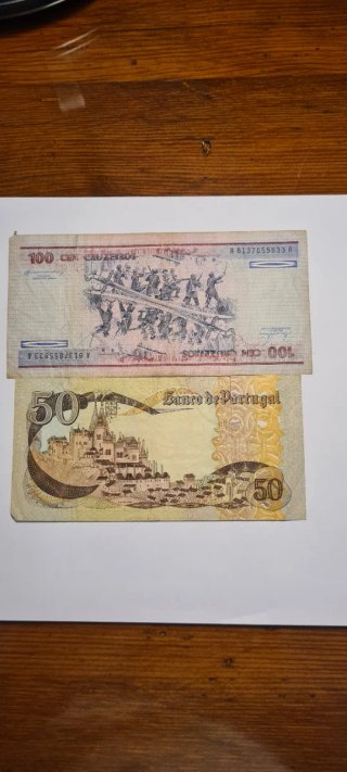 Lote 2 Billetes: 100 Cruzeiros y 50 Escudos