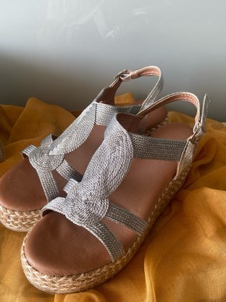 Sandalias cuña plateadas esparto QSI Talla 40