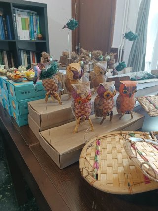 Lote decoración bambú manualidades búhos cestas