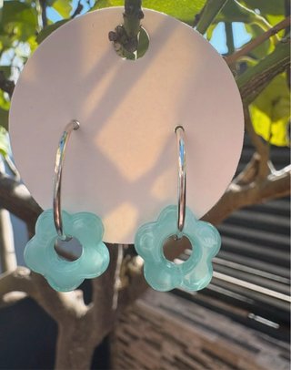 Pendientes Flor Azul y Plateado