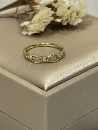 Anillo Oro Laminado 14k Moño Diamantes Talla 8