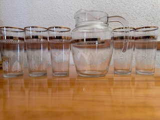 Juego Jarra y Vasos Cristal Dorado