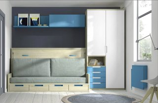 Cama abatible horizontal 90 con sofá y cajones 3