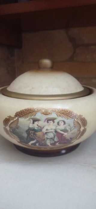 Biscottiera in ceramica beige e oro