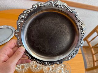 Juego de 2 bandejas metálicas plateadas