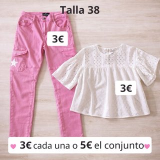 Conjunto Talla 38: Pantalón Rosa y Blusa Blanca