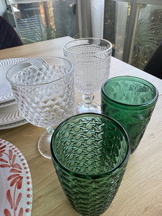 Conjunto Vasos y Platos Cerámica/Cristal