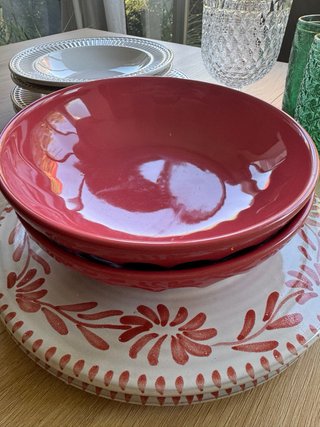 Conjunto Vasos y Platos Cerámica/Cristal