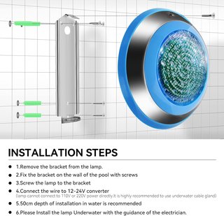 Foco led de piscina RGB Bluetooth 47W 12-24v 29cm