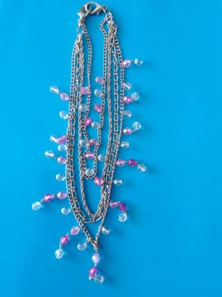 Collana con ciondoli perline rosa e argento