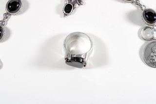 Conjunto de joyería vintage plata y ónix cabochon
