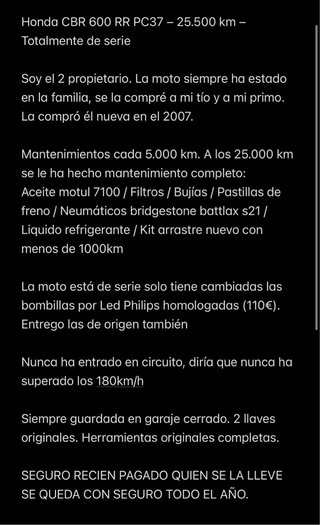 Honda CBR 600 RR de serie