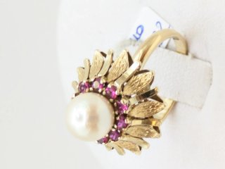 Anillo Oro 18k Perla y Rubíes