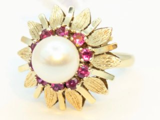Anillo Oro 18k Perla y Rubíes