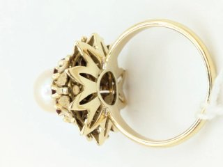 Anillo Oro 18k Perla y Rubíes