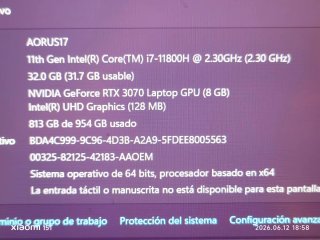 Portátil Gaming i7 32GB RAM RTX 30708GB