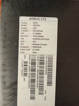 Portátil Gaming i7 32GB RAM RTX 30708GB