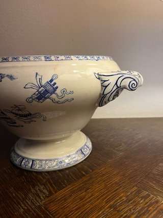 Zuppiera vintage ceramica blu e bianca