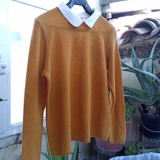 Jersey punto cuello Peter Pan mostaza