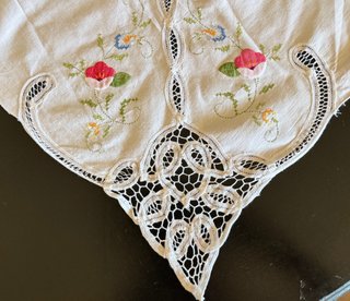 Mantel Algodón Vintage Bordado Flores