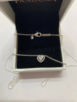 Collar Pandora Corazón Brillante Plata blanco