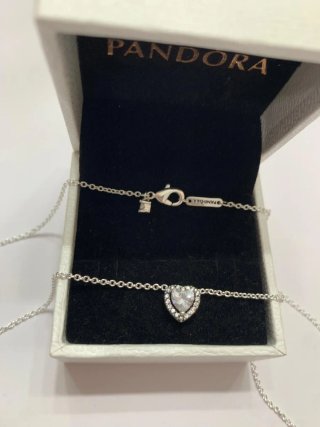 Collar Pandora Corazón Brillante Plata blanco