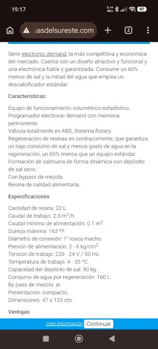 Descalcificador North Star 22L bajo consumo
