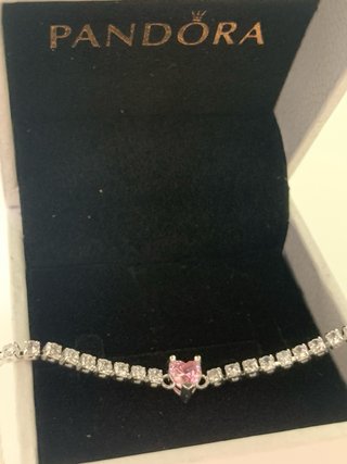 Pulsera Pandora Corazón Rosa Brillantes 18cm