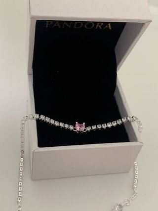 Pulsera Pandora Corazón Rosa Brillantes 18cm
