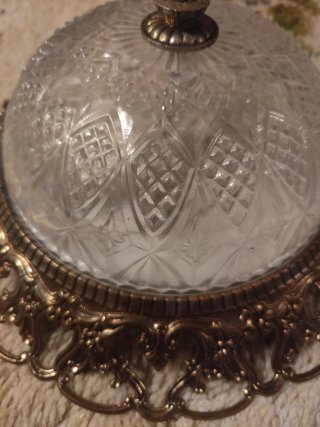 Lámpara de techo vintage dorada y cristal