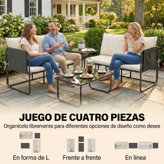 Conjunto Jardín 4 Piezas Sofá Exterior