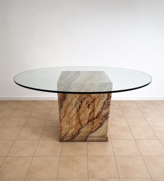 Mesa comedor cristal redonda base resina