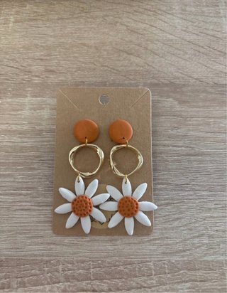 Pendientes Flor Margarita Naranja Blanco