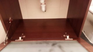 Mueble baño lavabo cristal naranja