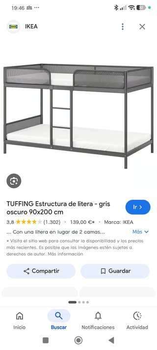 Litera IKEA TUFFING gris oscuro 90x200