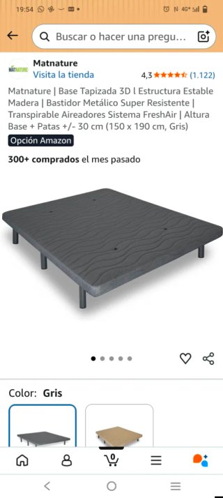 Base tapizada Matnature 135x190 Gris