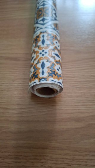 Papel pintado mosaico azul y naranja