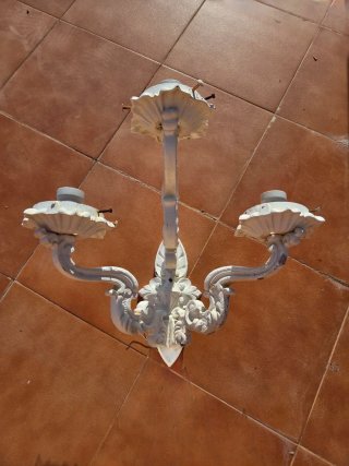 Farol forja 3 brazos blanco años 70